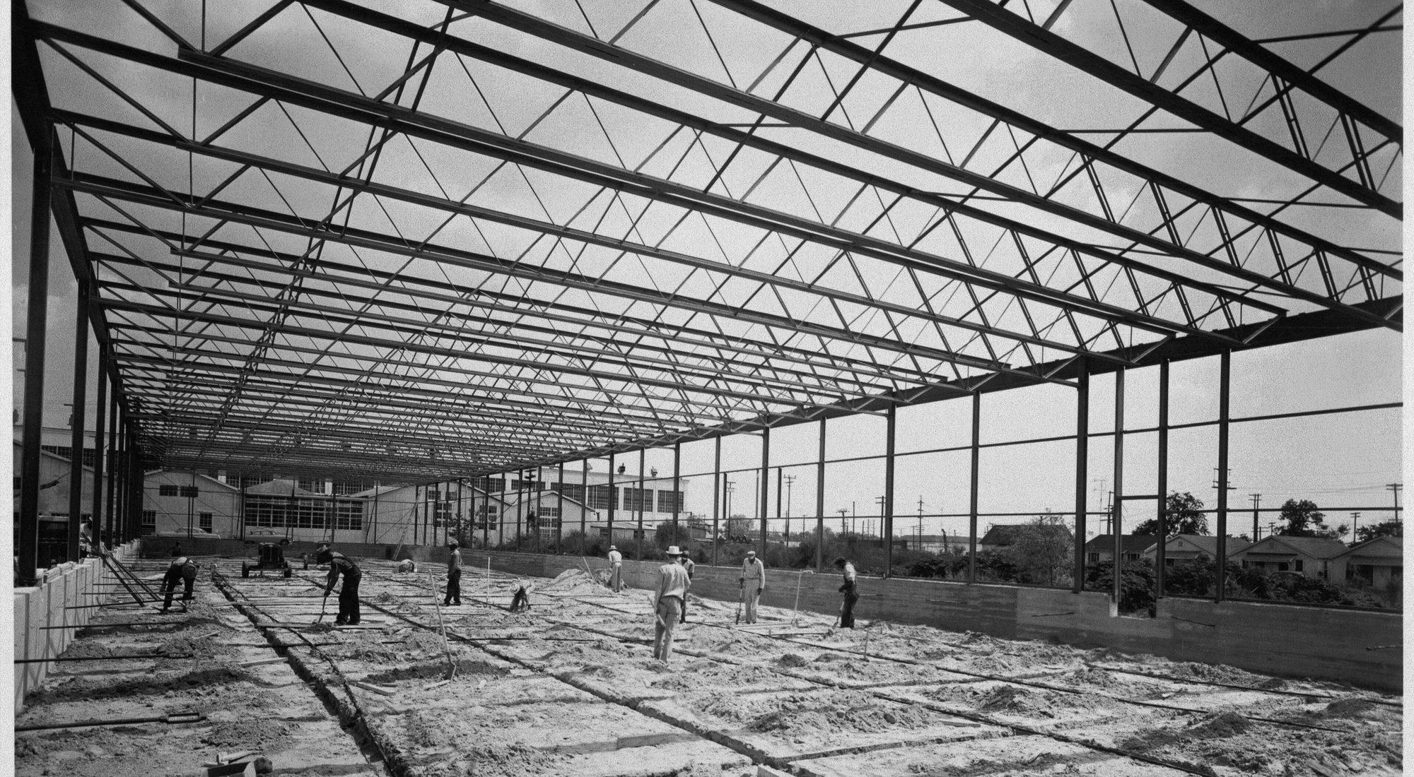 Steel frame of a pre-engineered building under construction